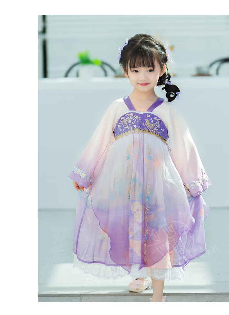 西子问汉服女童春襦裙唐装儿童古装中式仙古风礼服新款乐佩紫白丝绸