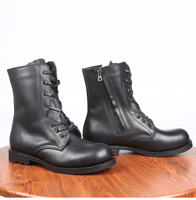 冬季羊毛飞行靴真皮拉链飞行员棉皮靴加绒保暖高帮毛皮鞋骑士靴男