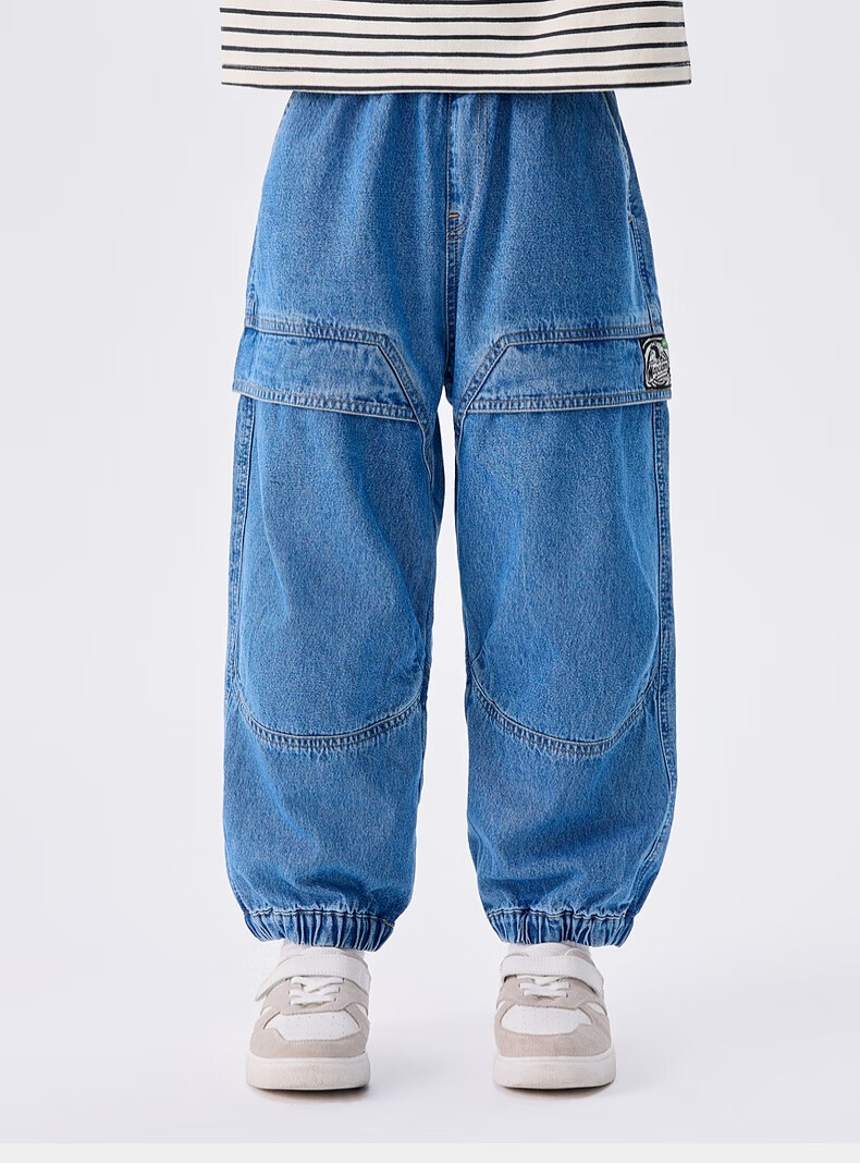 M.Latin Children's Clothing, Spring 2025 New Style, Boys' Preppy American Workwear Patchwork Woven Denim Jeans 1
