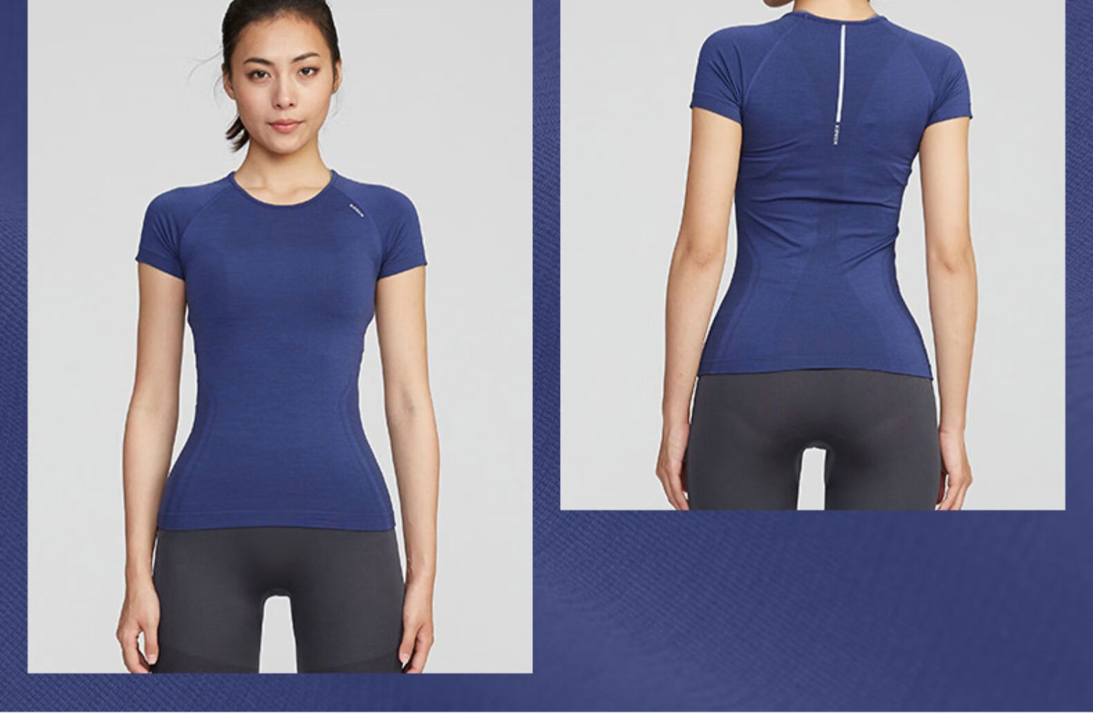 迪卡侬运动上衣女秋季紧身短袖跑步衣服瑜伽服健身速干衣wslt淡蓝色xl