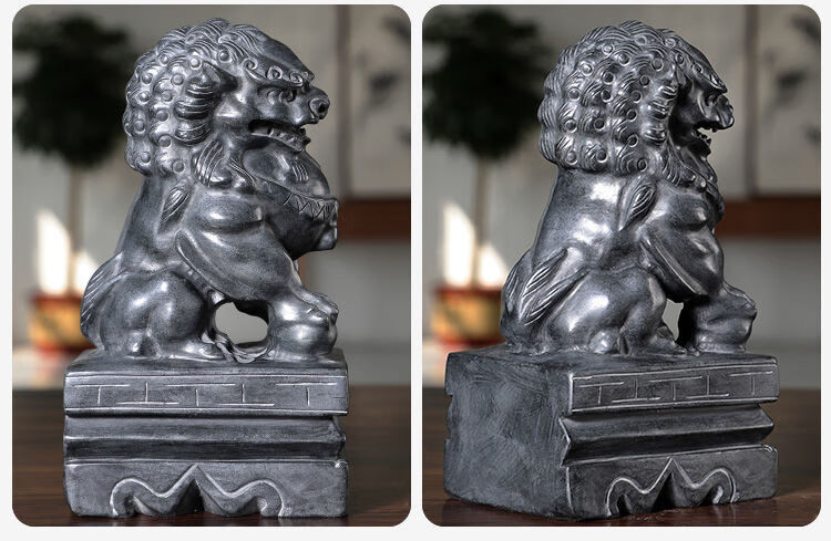 石头石雕狮子一对看门庭院青石小石狮子摆件小号门口 青石正脸高40长