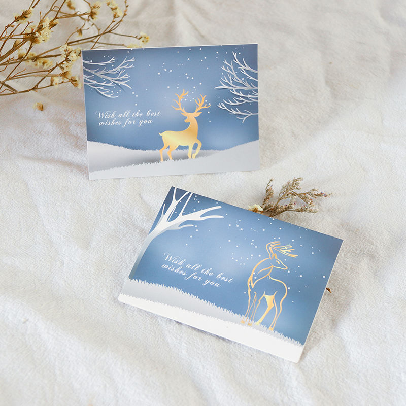 创意大石纹祝福卡感谢信明信片感恩节贺卡纸卡小卡片小贺卡实心鹿白卡