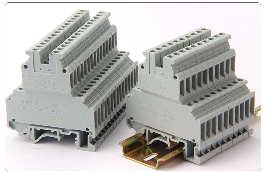 万特弗ukk3双层接线端子排0225平二进二出导轨式uk端子排轨道端子排