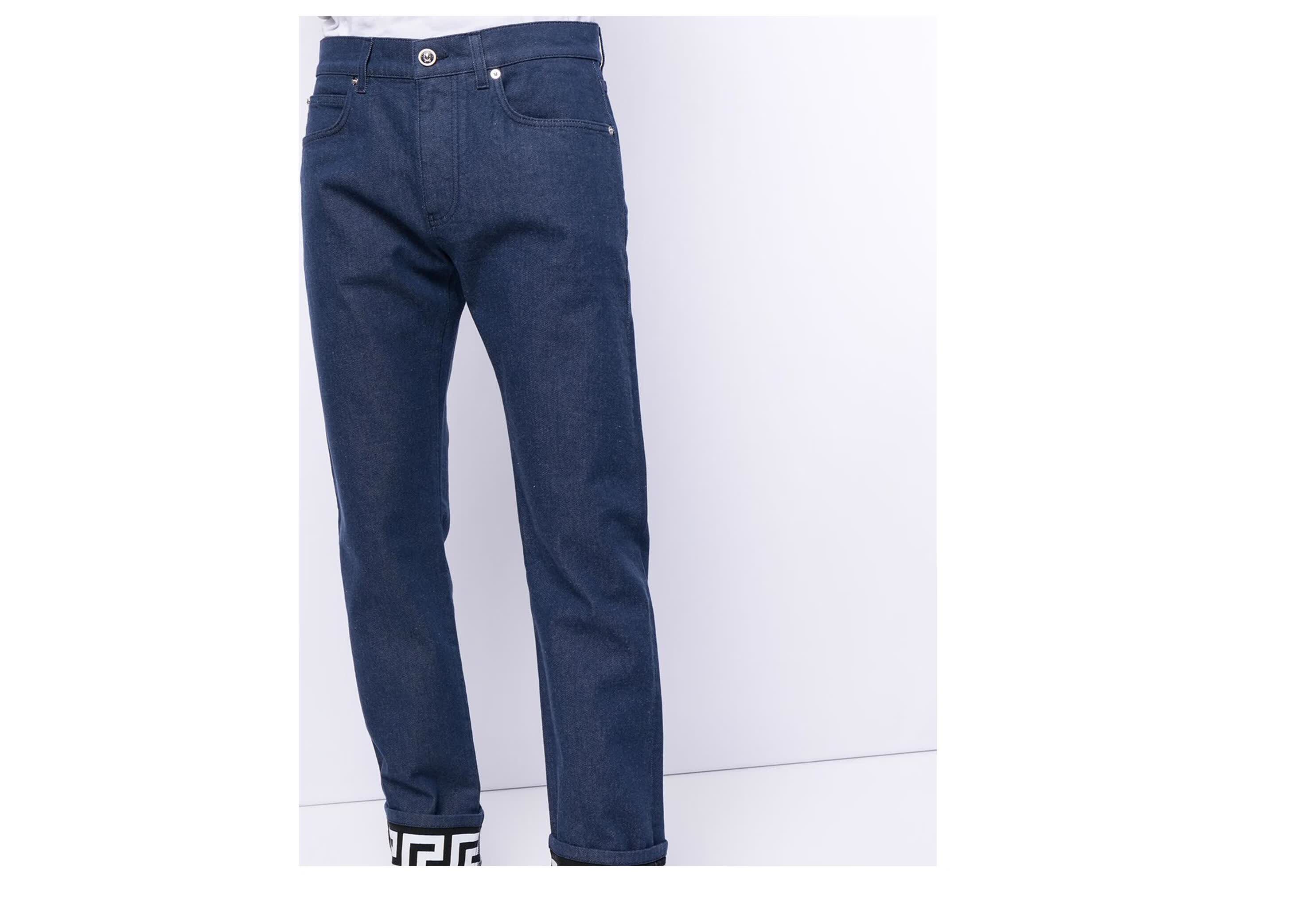 范思哲(versace)21春夏男士上翻裤脚修身牛仔裤 蓝色 38英寸【图片