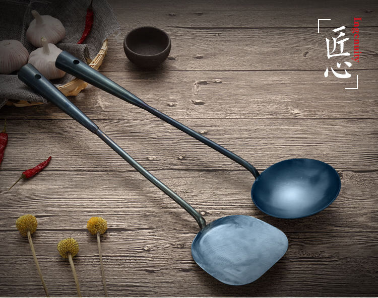 手工锻打锅铲套装传统老式防烫厨具熟铁铲长柄加厚炒勺炒菜铲子 升级