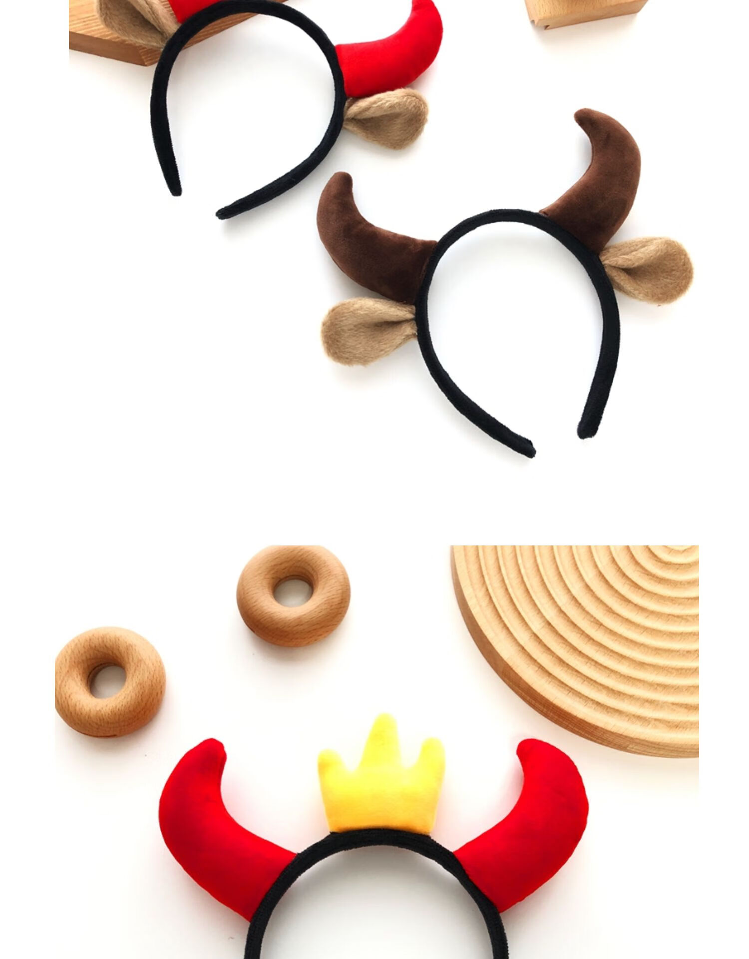 新年红色可爱牛角头饰牛年发箍牛发卡跨年装饰小牛头箍年会发饰 金皮