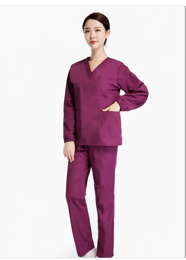 可开票洗手衣女长袖衣涤棉男分体套装室刷手服衣工装 长袖女涤棉湖蓝