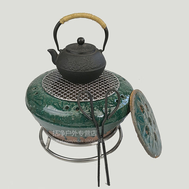 炭火盆传统老式陶制缸复古木炭烤取暖火钵子炭盆 土陶 内置钢架 隔热