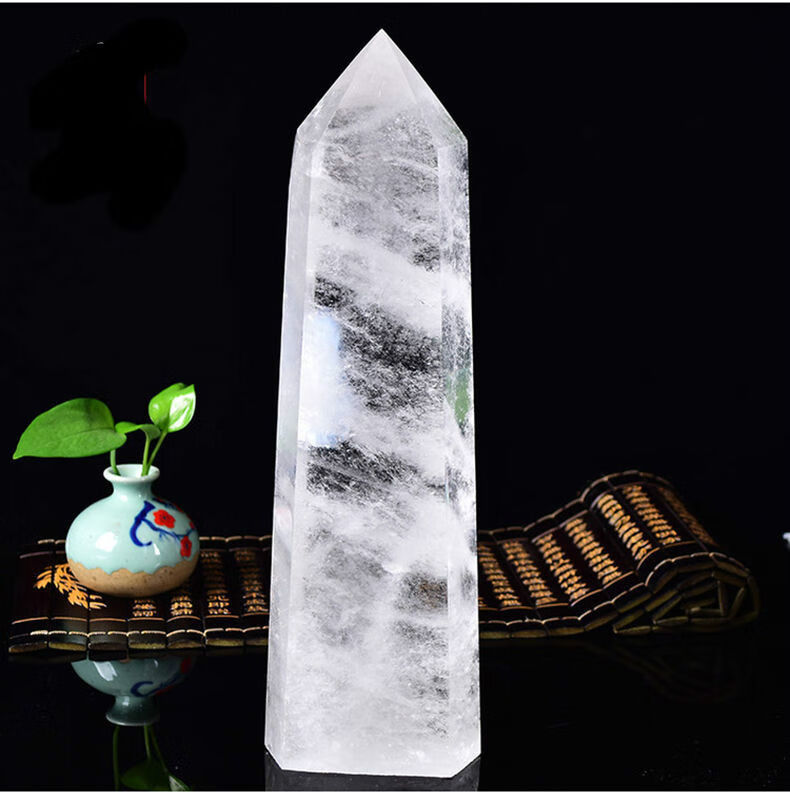 默奢 开光天然水晶 白水晶柱 单尖柱 六棱柱 顶梁柱 转运柱 打坐灵修