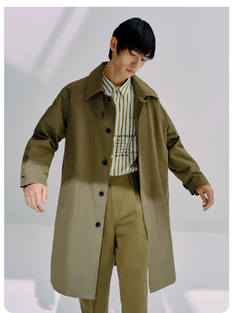 gxg男装斯文系列21年春季新款原色主题军绿色风衣男士外套潮军绿170m