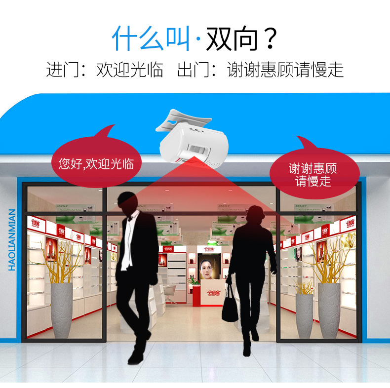 店】雙向歡迎光臨門鈴感應器進門門口店鋪迎賓器超市商用語音播報器