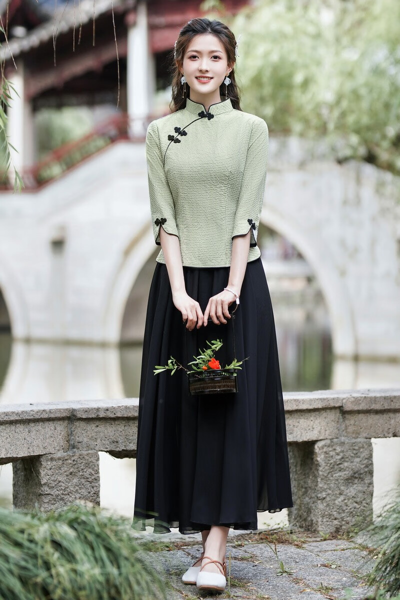 生民国五四青年学生装女演出服汉服女中国风大码改良旗袍上衣两件套