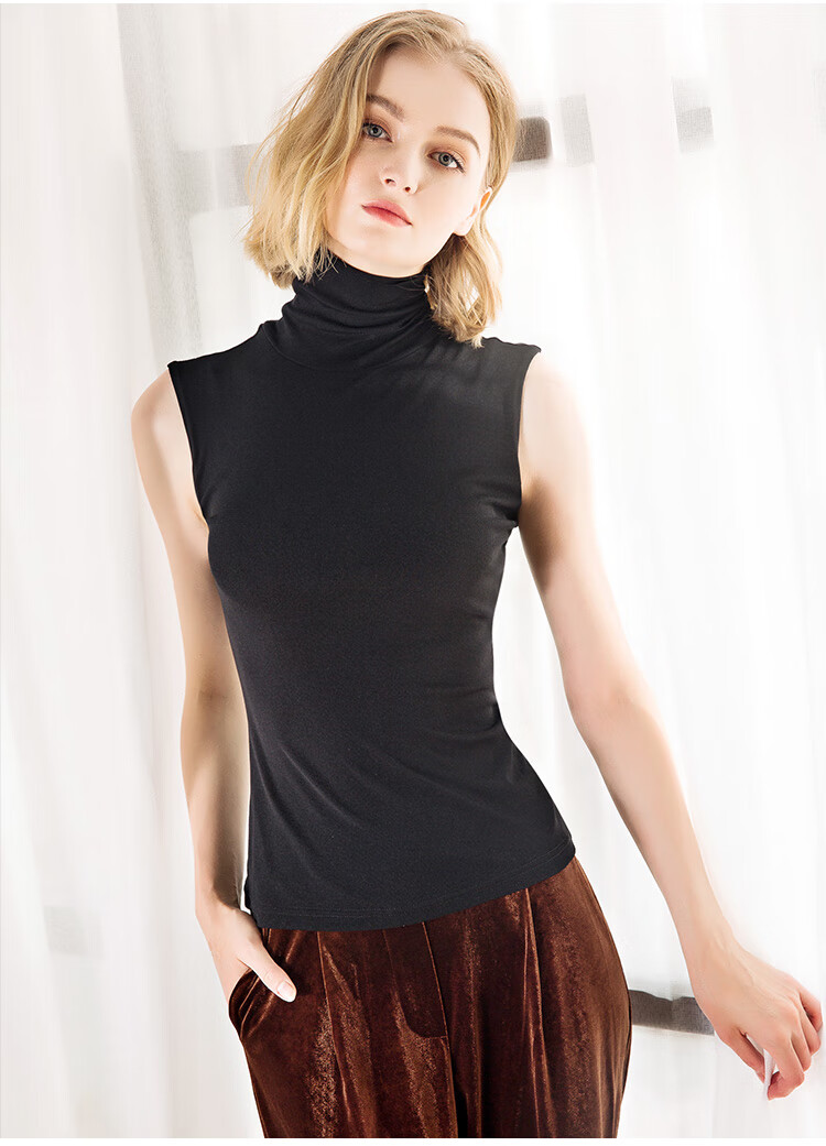 枝町高领无袖吊带内搭坎肩背心女装春秋冬打底上衣外穿网纱薄款紧身