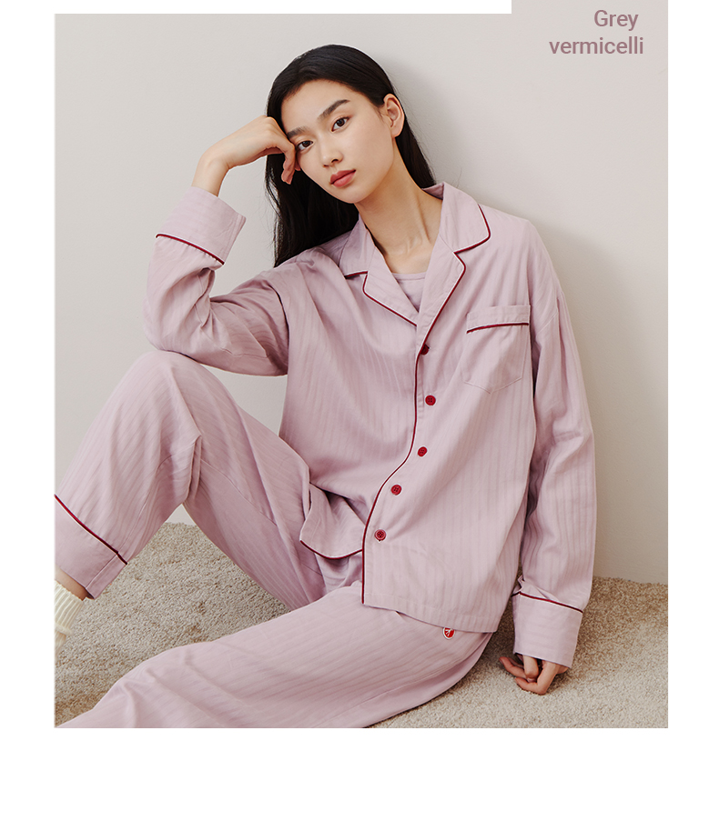 三枪睡衣女男女同款家居服情侣密棉新疆棉开襟简约时尚精品睡衣商场