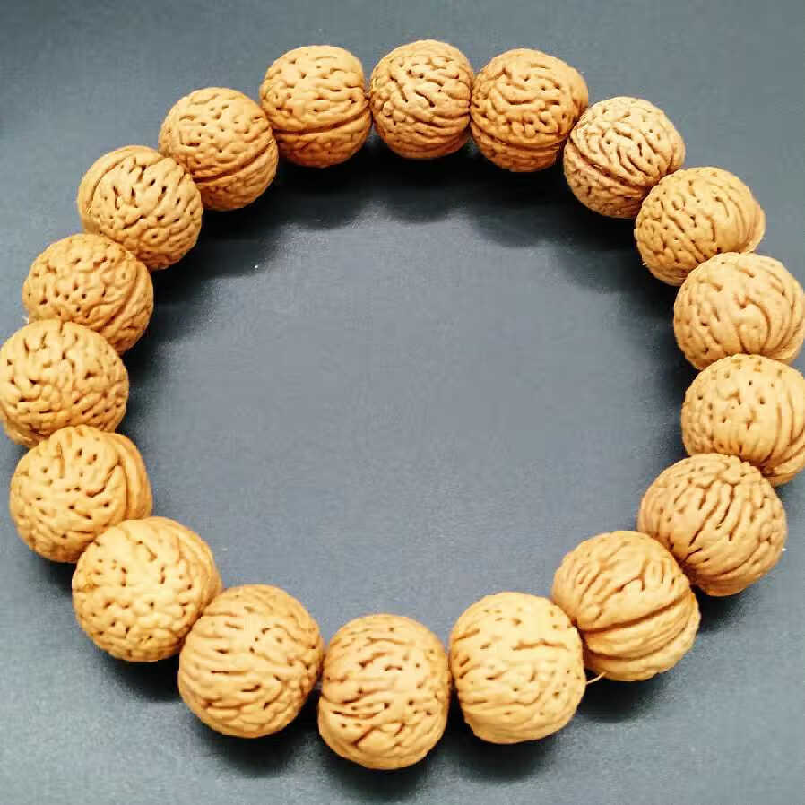 桃核手串野生矮桩脑纹山核桃小桃胡佛珠文玩手链男女15mm原籽 矮桩