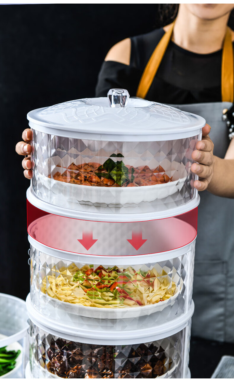 保温罩饭菜罩多层分层家用剩菜食物罩收纳盒防尘盖菜罩盖菜神器 3层