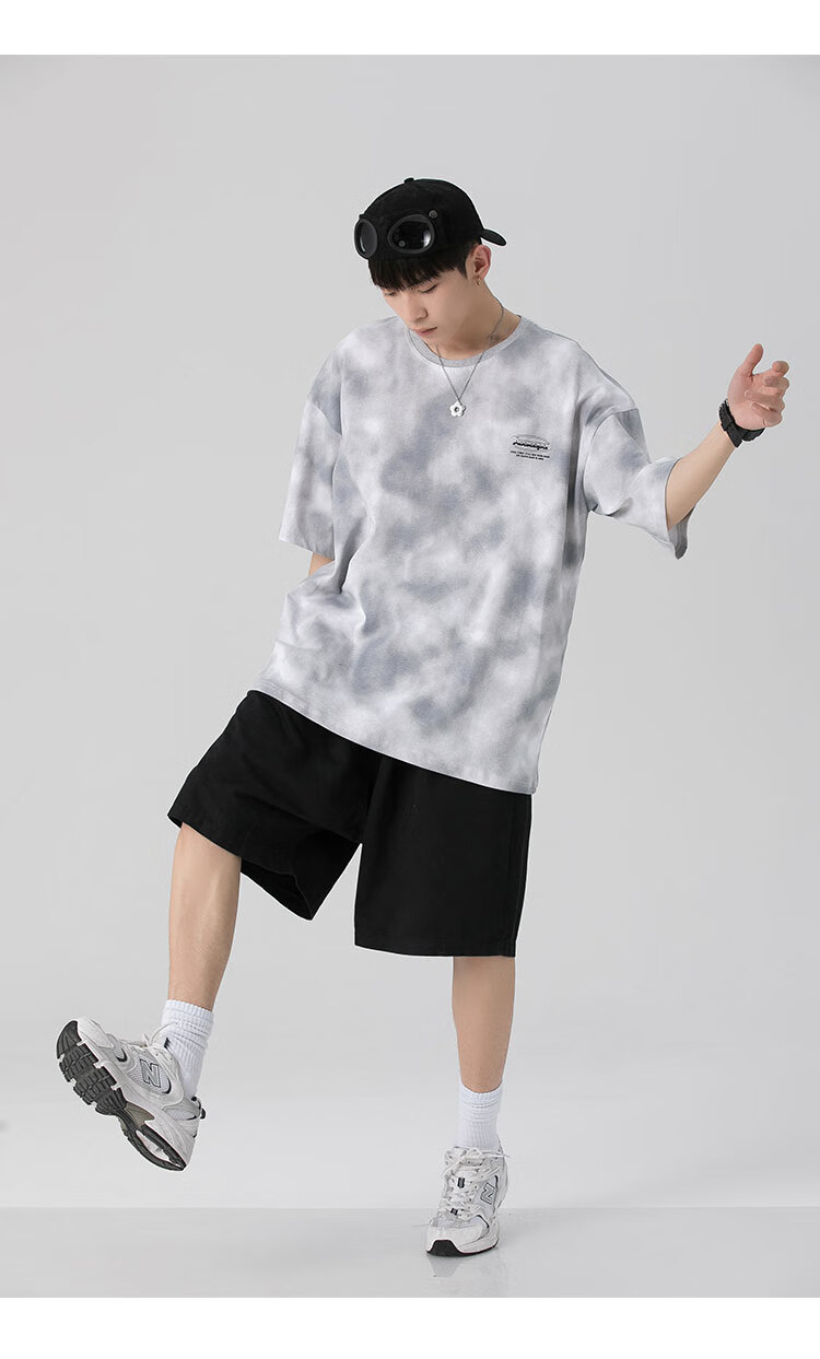 男装 t恤 主野(zhu ye) 主野(zhu ye)日式短袖t恤男日系扎染休闲渐变