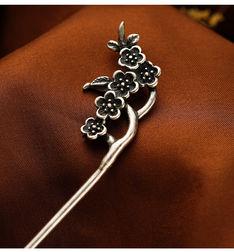 roundsink990银发簪女梅花复古泰银古中国风做旧气质盘发钗子花样年华