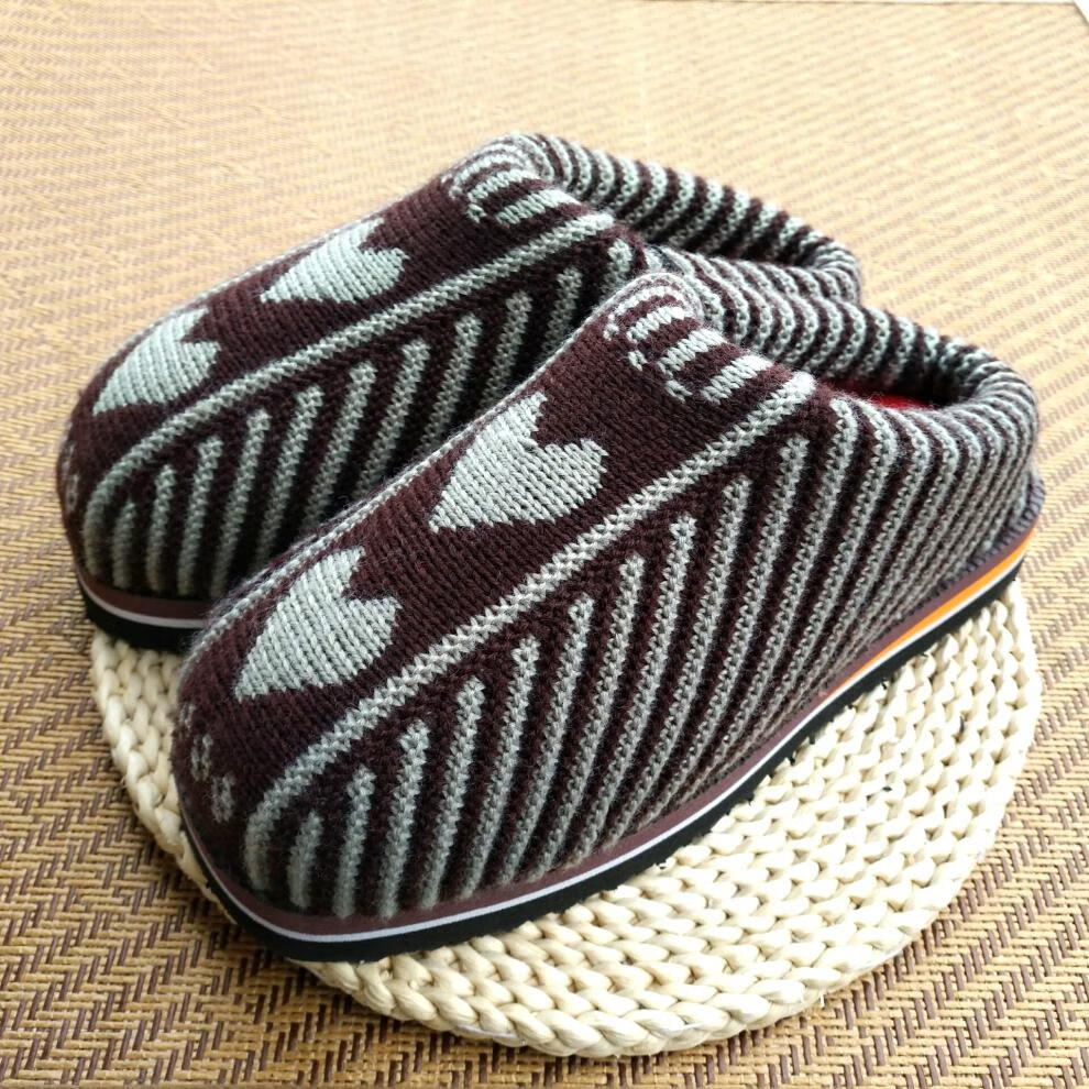 冬季针织毛线拖鞋棉拖勾线手工编织耐磨情侣男女保暖鞋成人婚嫁鞋 女