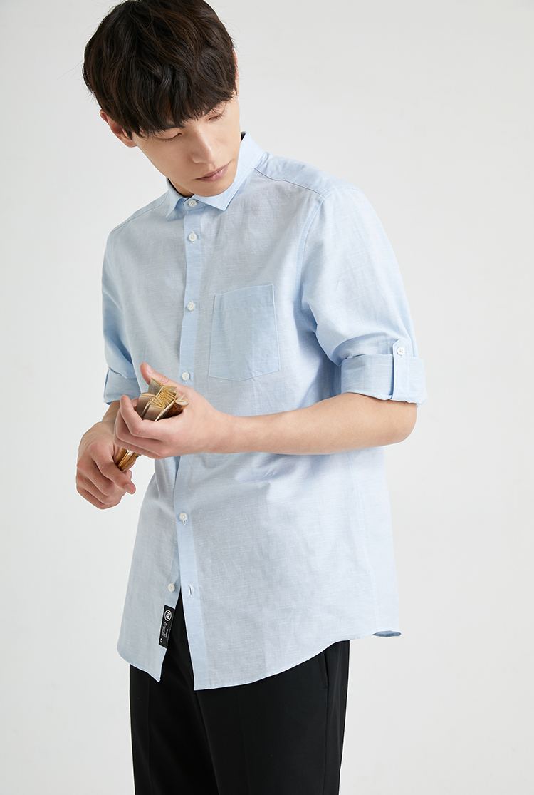 jackjones杰克琼斯夏男修身含亚麻可调节袖袢七分袖衬衫220231018 c39