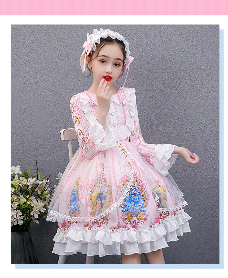 圣闲女童裙子2022春款洛丽塔公主裙百变公主lolita裙子粉色裙120码