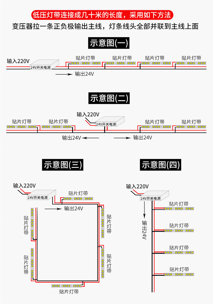 雷··士 led软灯低压灯带 24v低压2835高亮光带24伏贴片家用自粘背胶