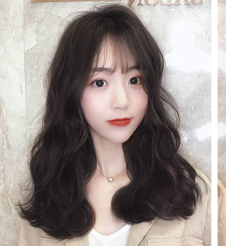 假发女中长发网红锁骨发波浪卷发化纤头套女 黑色