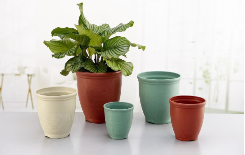 加厚树脂带托盘花盆绿植花卉月季透气不烂根圆形加大口径花盆翡翠绿特