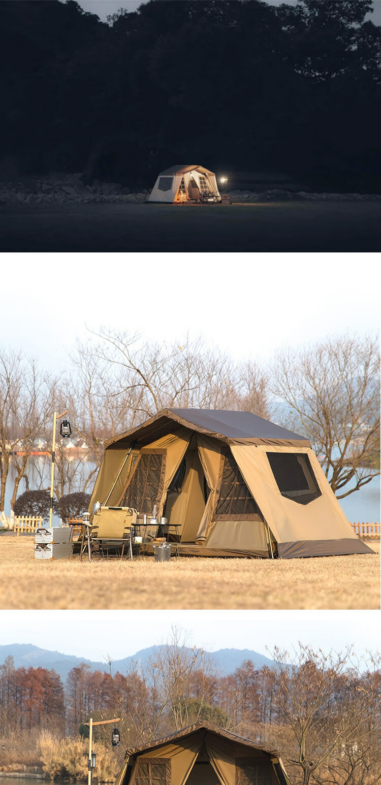 小川帐篷 秋日露营黑胶帐篷户外装备52r小川便携式折叠雨天幕小屋遮阳