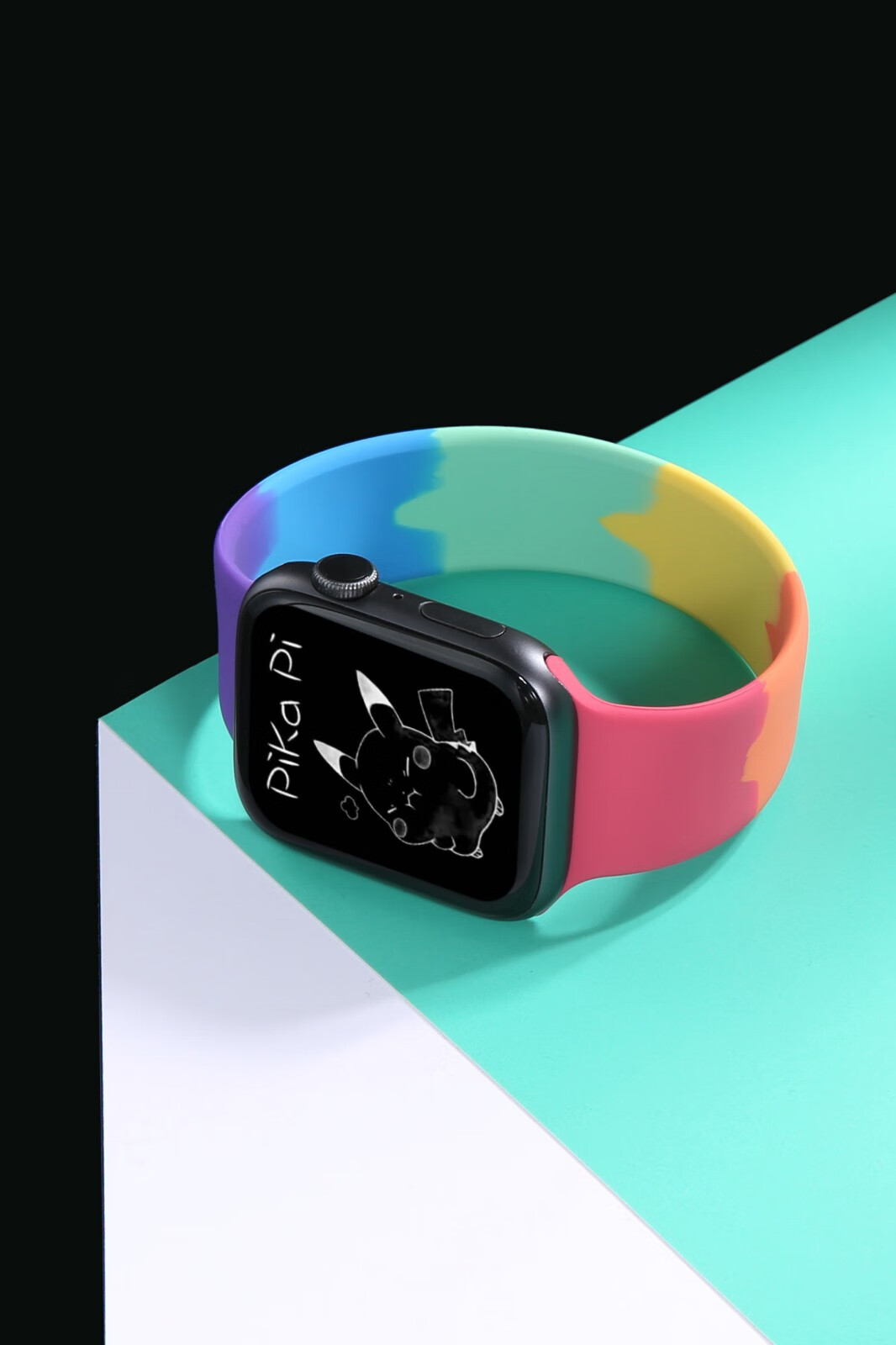 watch表带iwatch6/5/4/3/2/1单圈硅胶彩虹se苹果手表表带运动回环 深