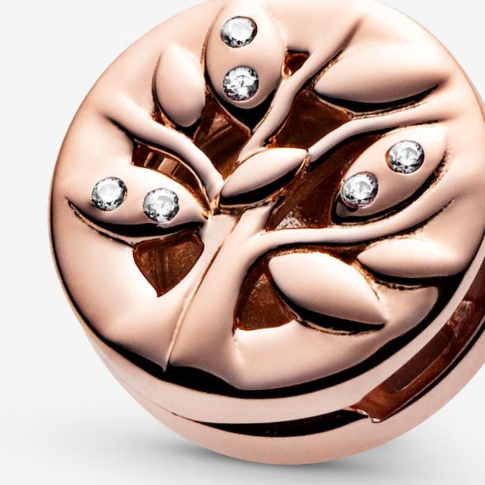 潘多拉pandora女士氧化锆镶嵌家庭树14k玫瑰金吊坠送家人礼物七夕礼物