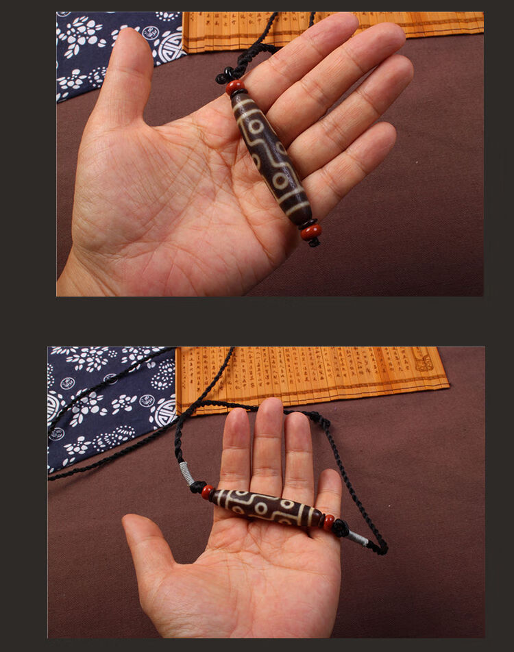 58mm九眼天珠项链吊坠男 民族风西藏天眼珠锁骨链配饰挂件 三眼天珠横