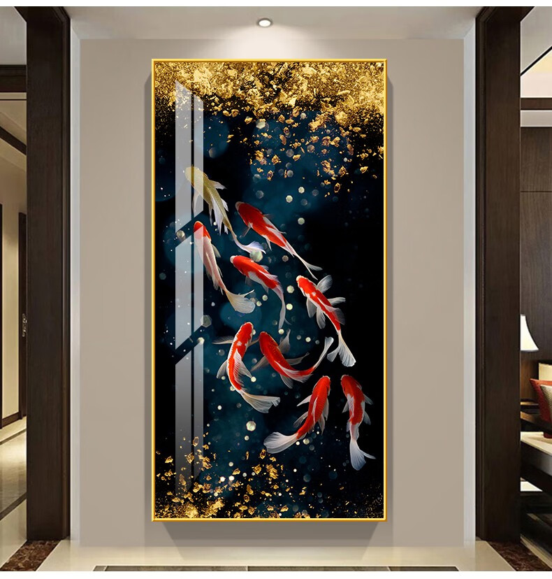惠菲乐 九鱼图入户玄关装饰画竖版九龙鱼挂画楼梯走道玄幻壁画过道