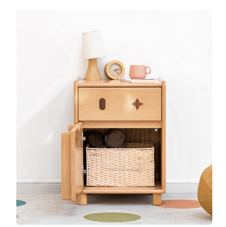 源氏木语实木床头柜家用多功能迷你书报架简约小型卧室储物收纳柜萌物