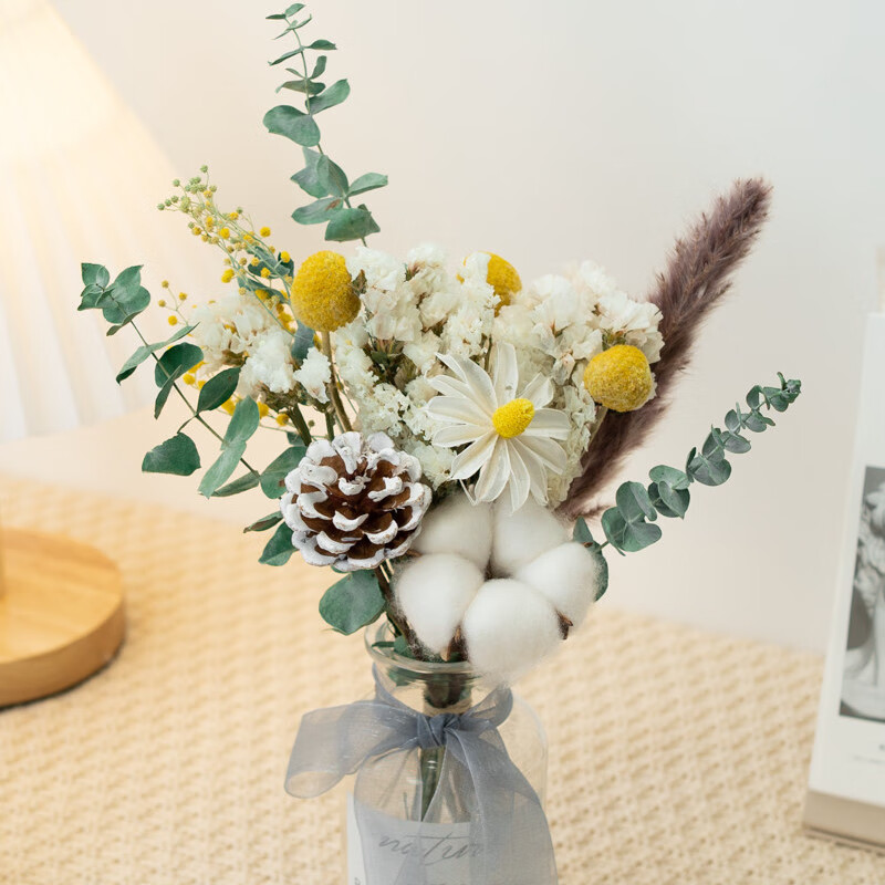玫瑰尤加利雏菊干花花束客厅玄关摆件ins北欧风拍照道具diy插花sn2684