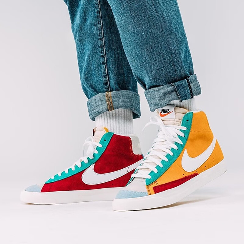 nike耐克 blazer mid 多彩拼色麂皮双面阴阳涂鸦黑钩全息镭射晕染上海