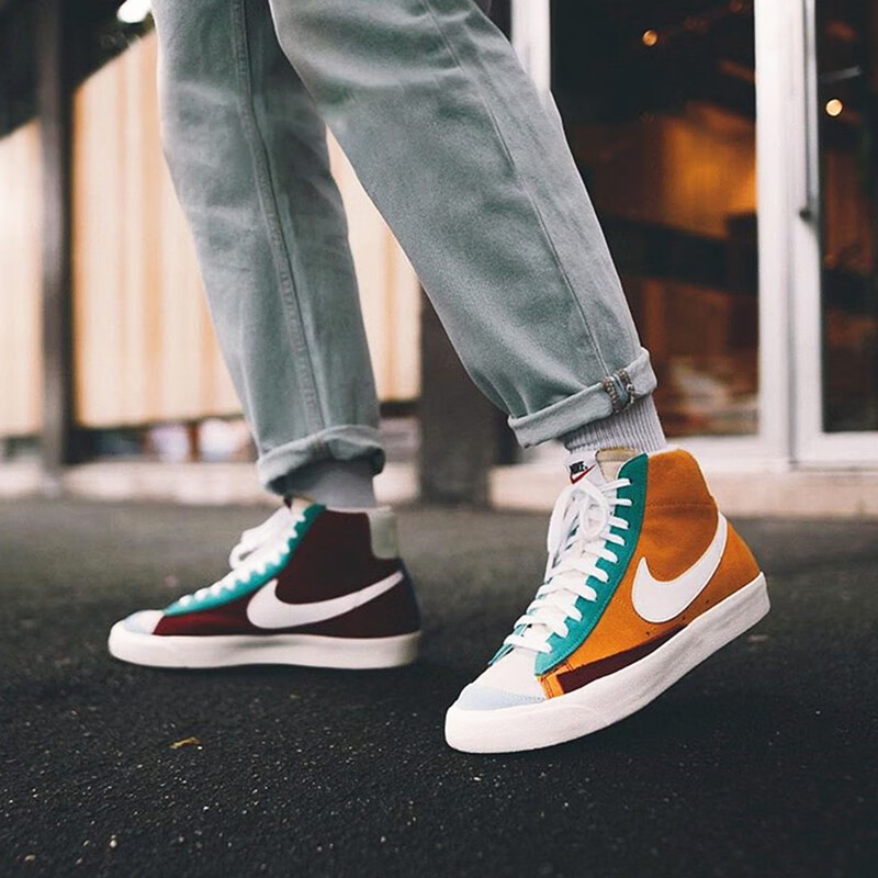 nike耐克 blazer mid 多彩拼色麂皮双面阴阳涂鸦黑钩全息镭射晕染上海