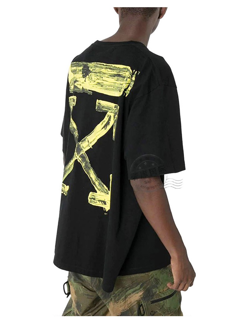 off-white男式t恤箭头印花图案圆领短袖 黑色omaa038f1918 5010 1060