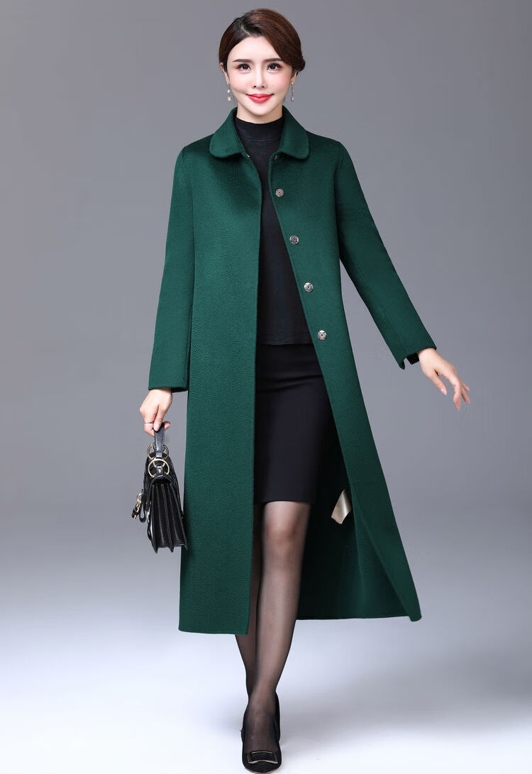 迈鱼 高档上新长款水波纹双面羊绒大衣女2020秋冬新款妈妈装高端高