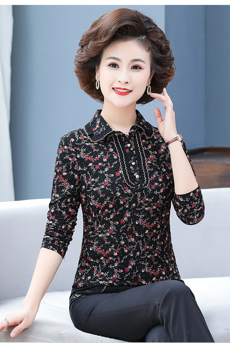 雅鹿妈妈装春夏新款妈妈秋装长袖t恤40岁50中老年女装洋气上衣2021