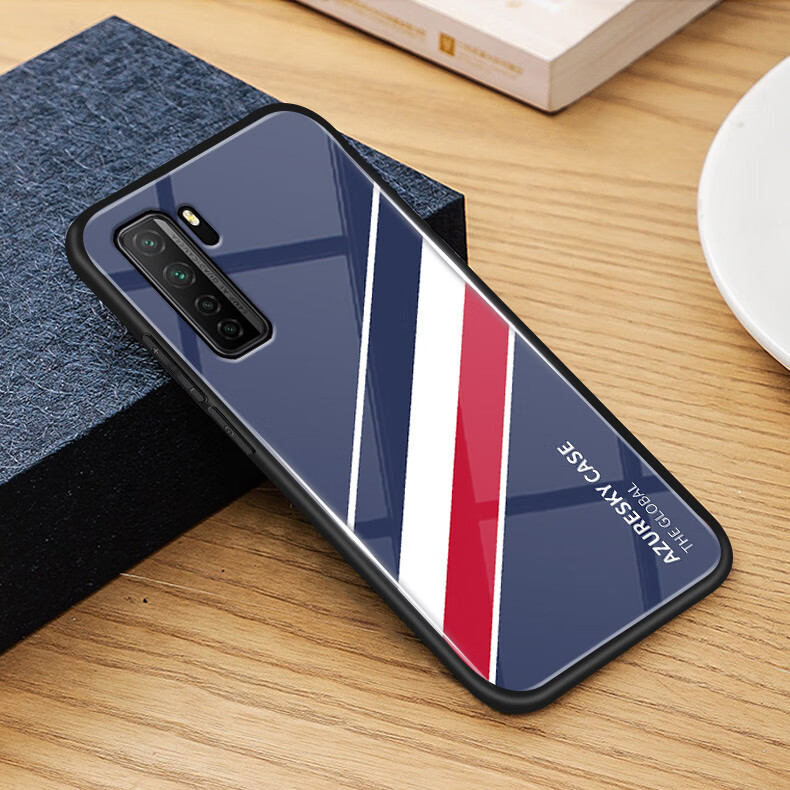 正尼经典蓝白红条纹华为nova7se手机壳保护套男款女玻璃简约新品款