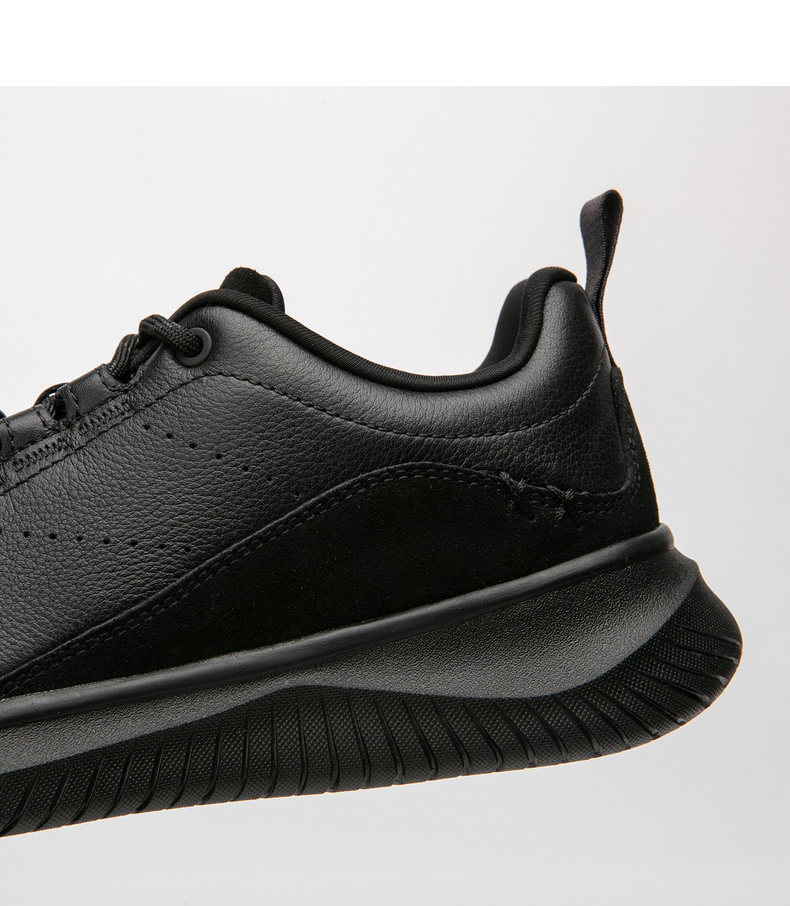 利郎牛皮革休闲鞋男2021秋季新款简约休闲潮流低帮系带鞋子男 黑(20