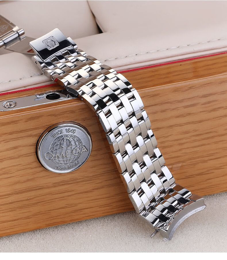 适用欧米茄蝶飞表带钢带424男士精钢欧米茄配件表链19-20 间金色 20mm