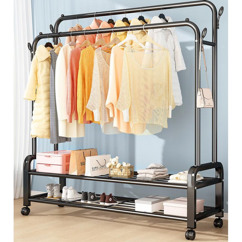 晾衣架落地家用学生宿舍折叠卧室内晒挂衣服架子简易收纳整理凉杆