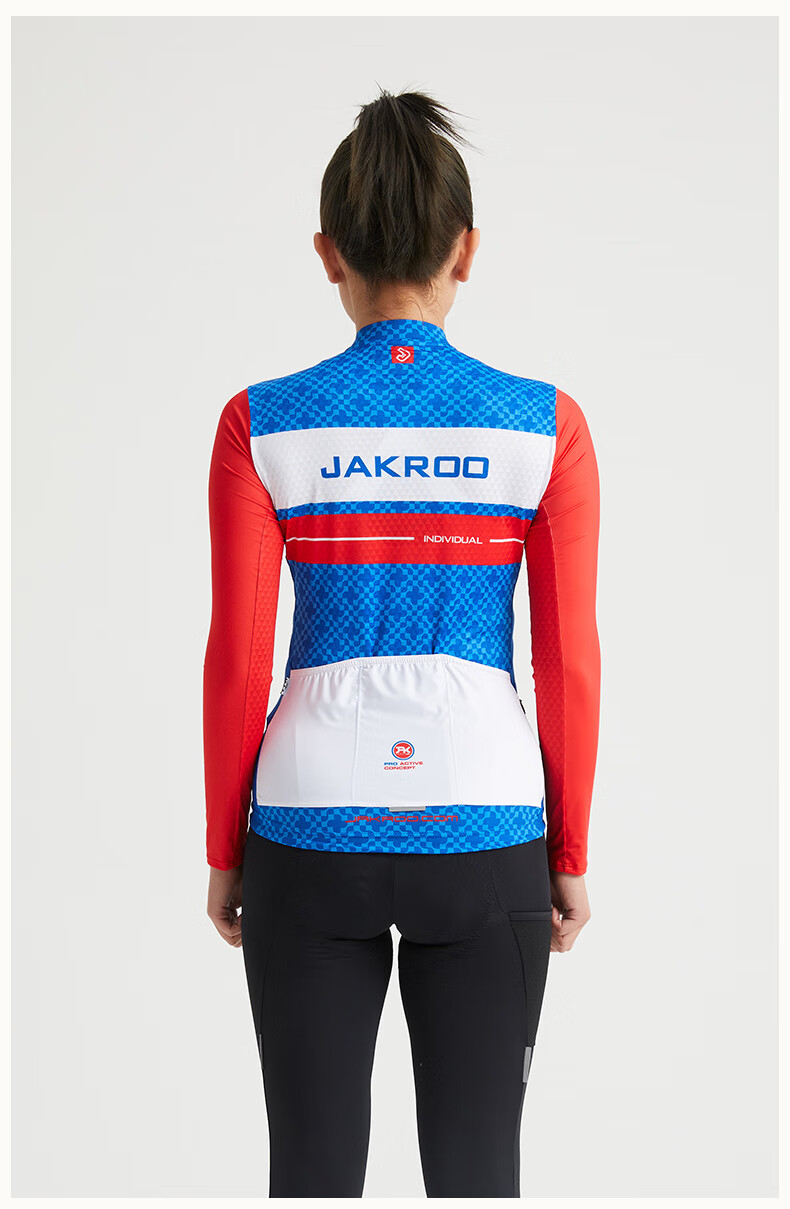 jakroo捷酷春夏新款ind花轮女长袖骑行服修身舒适户外公路山地自行车