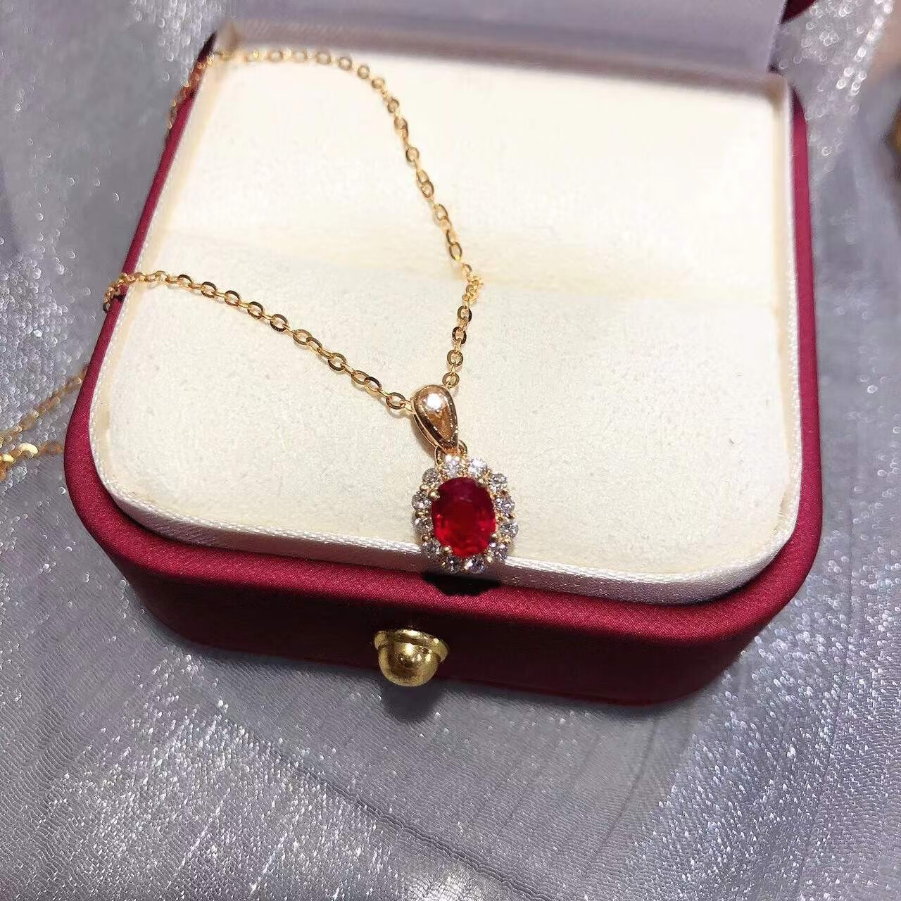 老凤凰金店款 18k黄金镶嵌天然红宝石吊坠钻石专柜现货证书女人味