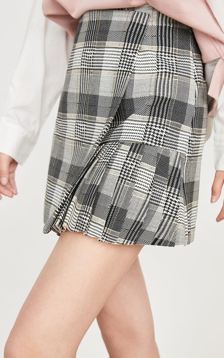 only春季新款格子图案褶皱拼接设计半身裙女12031g001 h11 猫格纹cat