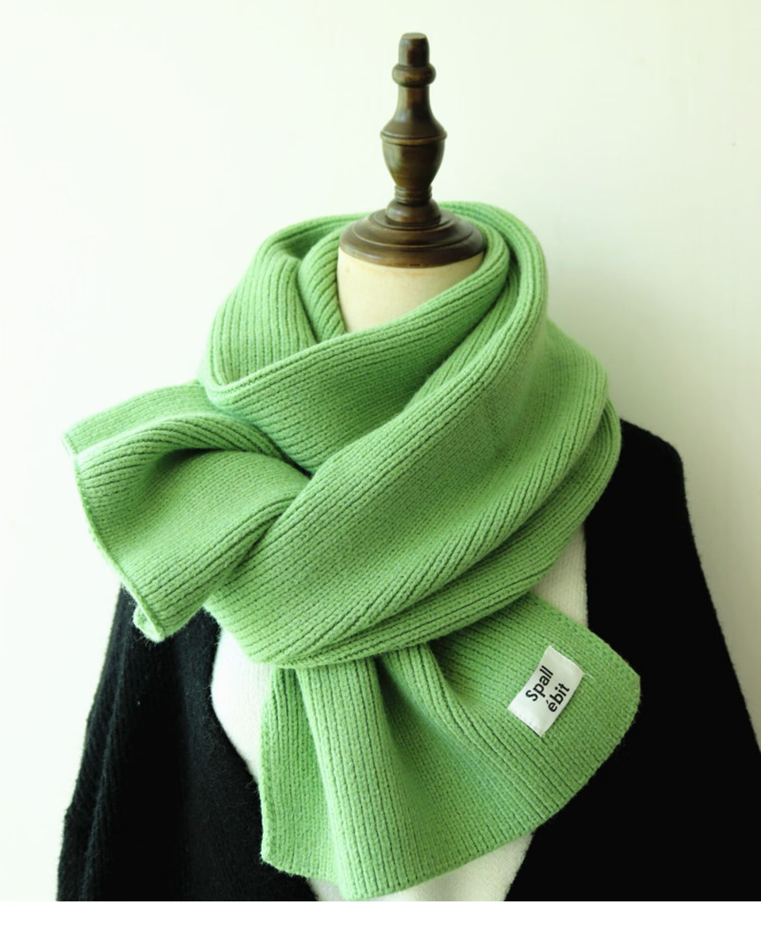 贴标软糯毛线针织围巾加厚保暖学生情侣围脖原创潮牌时尚高级 绿色