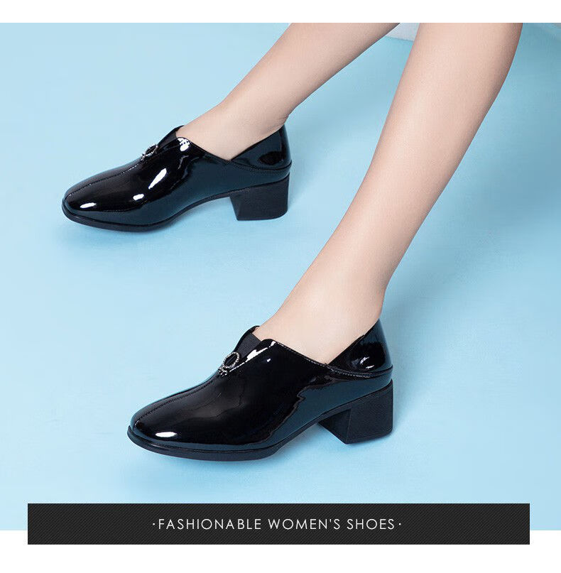 法国montagut梦特娇新款女士皮鞋真皮亮皮女鞋 黑色 35