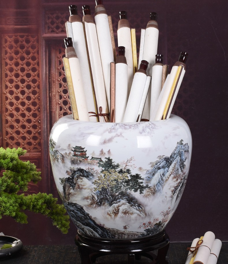 予乐陶景德镇陶瓷书画筒卷轴缸字画收纳桶雨伞筒客厅办公室落地装饰品